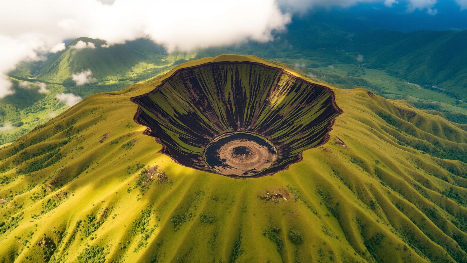 Volcanic crater aerial view